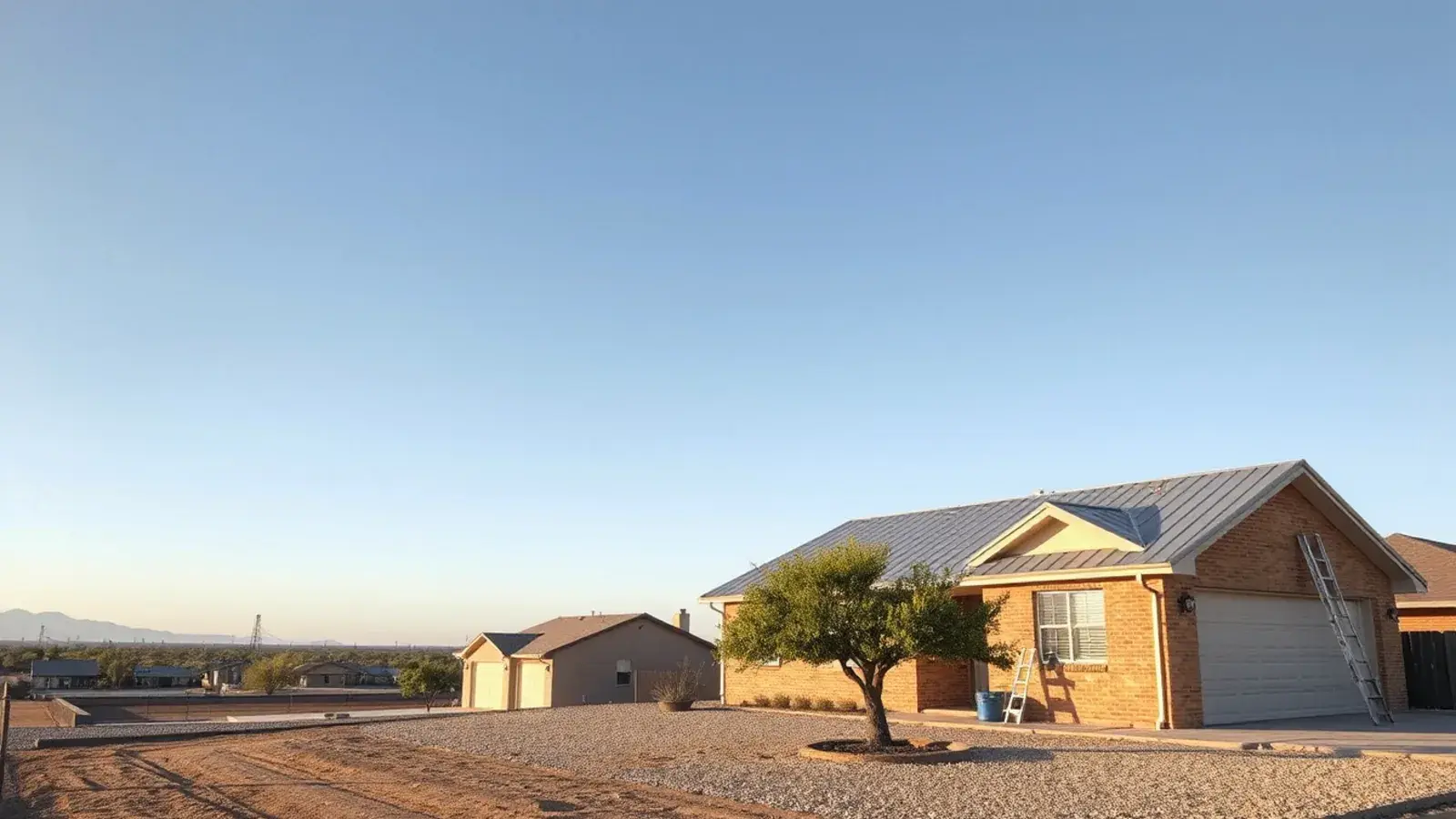 Ranch-style home with a metal roof under a big Permian Basin sky in Midland, TX