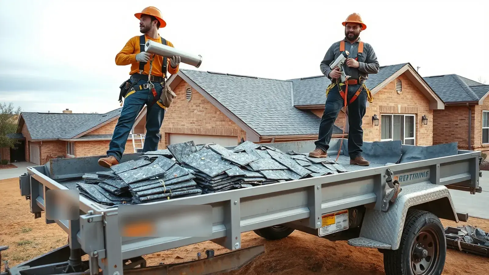 Roofers replacing a shingle roof on a single-story home in Lubbock, TX